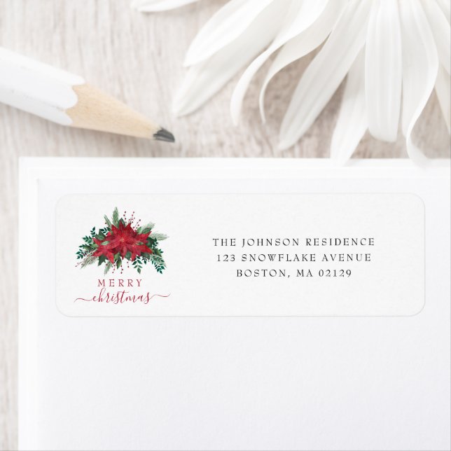 Elegant Red Poinsettia Christmas Return Address (Insitu)