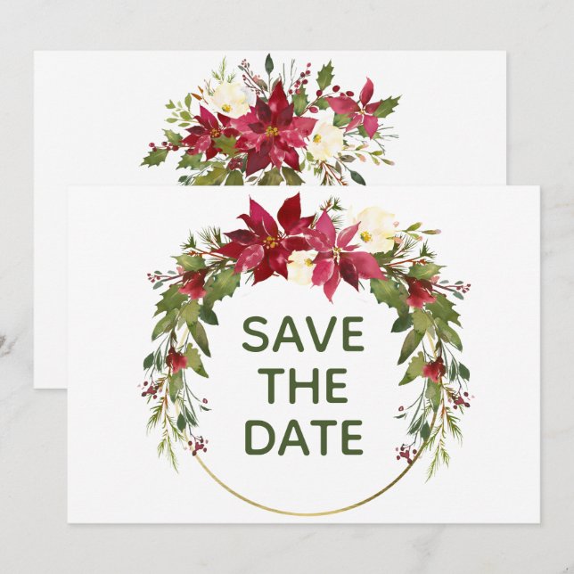 Elegant Red Poinsettia Christmas Save The Date Invitation (Front/Back)