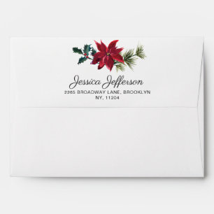 Elegant Red Poinsettia Christmas Watercolor Envelope
