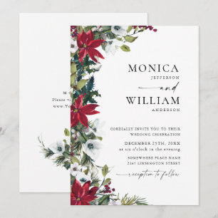 Elegant Red Poinsettia Christmas Wedding Invitation