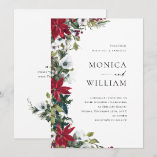 Elegant Red Poinsettia Christmas Wedding Invitation