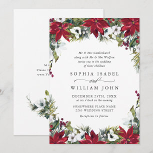 Elegant Red Poinsettia Christmas Wedding Invitation