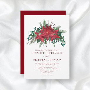 Elegant Red Poinsettia Christmas Wedding  Invitation
