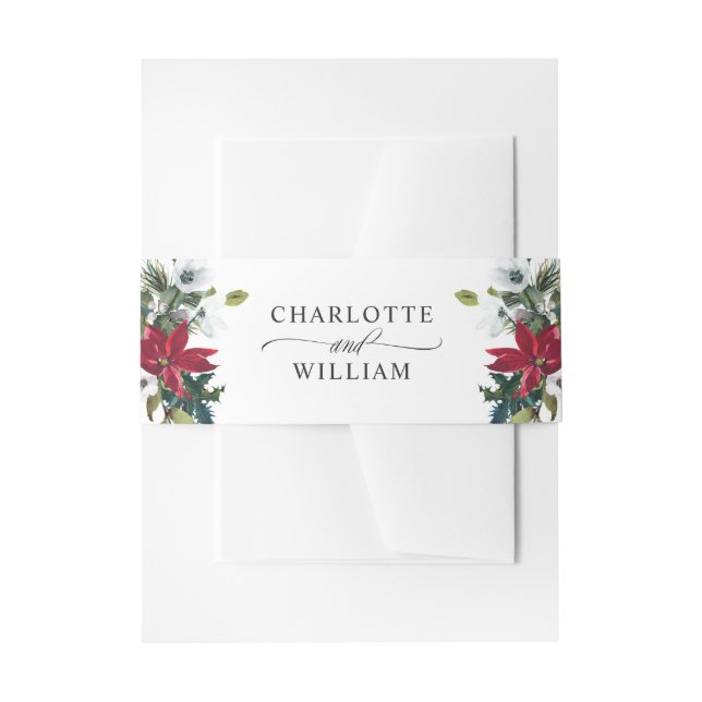 Elegant Red Poinsettia Christmas Wedding Invitation Belly Band (Front Example)