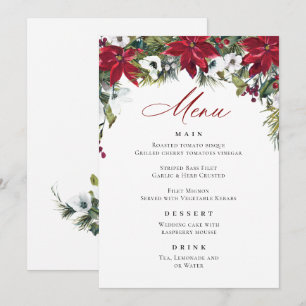 Elegant Red Poinsettia Christmas Wedding Menu Invitation