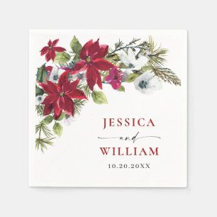 Elegant Red Poinsettia Christmas Wedding Napkin