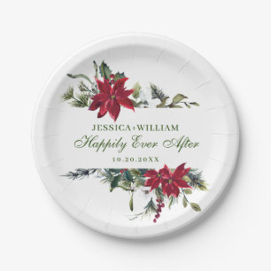 Elegant Red Poinsettia Christmas Wedding Paper Plate