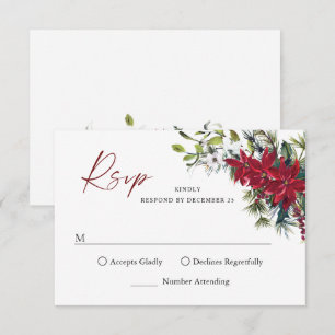 Elegant Red Poinsettia Christmas Wedding RSVP Card