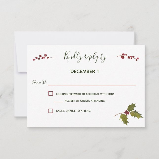 Elegant Red Poinsettia Christmas Wedding RSVP Card (Front)