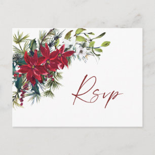 Elegant Red Poinsettia Christmas Wedding RSVP Postcard