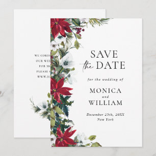 Elegant Red Poinsettia Christmas Wedding Save The Date
