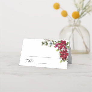Elegant Red Poinsettia Christmas Wedding Table Place Card