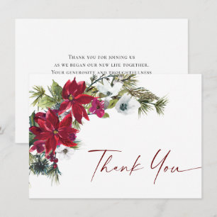 Elegant Red Poinsettia Christmas Wedding Winter Thank You Card