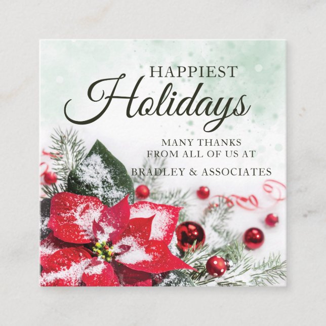Elegant Red Poinsettia Corporate Christmas Holiday Square Business Card (Front)