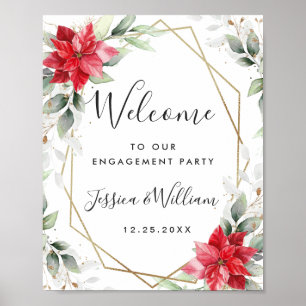 Elegant Red Poinsettia ENGAGEMENT PARTY Welcome Poster