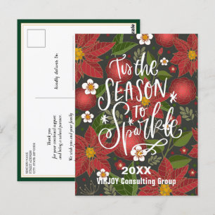 Elegant Red Poinsettia Floral Greenery Business Postcard