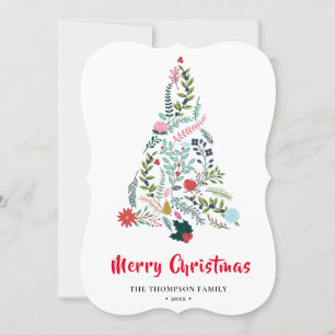 Elegant Red Poinsettia Floral Pine Tree Christmas  Holiday Card