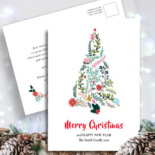 Elegant Red Poinsettia Floral Pine Tree Christmas Postcard