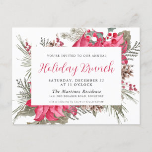 Elegant Red Poinsettia Holiday Brunch Invitation P Postcard