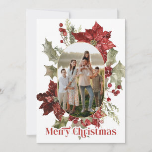 Elegant Red Poinsettia Holiday Photo Card