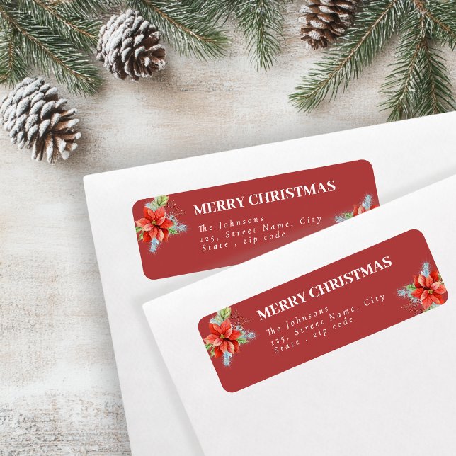 Elegant Red Poinsettia Holiday Return Address (Creator Uploaded)
