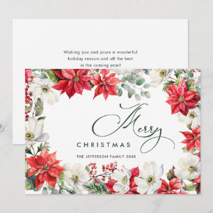 Elegant Red Poinsettia Merry Christmas Greeting Holiday Card