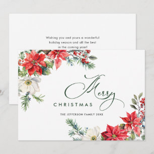 Elegant Red Poinsettia Merry Christmas Greeting Holiday Card