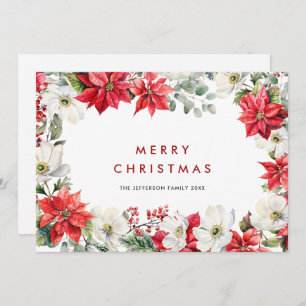 Elegant Red Poinsettia Merry Christmas Greeting Holiday Card