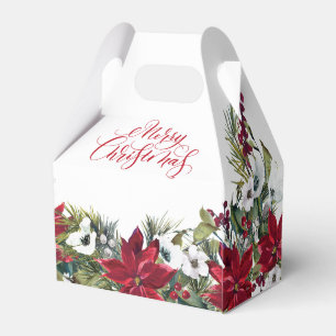 Elegant Red Poinsettia Merry Christmas Holiday Favour Box