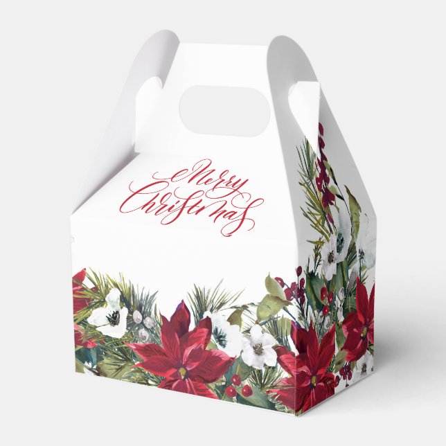 Elegant Red Poinsettia Merry Christmas Holiday Favour Box (Back Side)