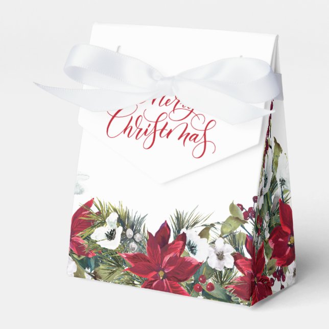 Elegant Red Poinsettia Merry Christmas Holiday Favour Box (Front Side)