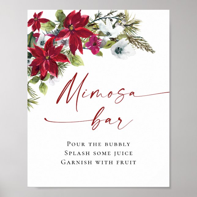 Elegant Red Poinsettia Mimosa Bar Wedding Poster (Front)