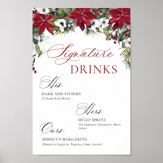 Elegant Red Poinsettia Mimosa Bar Wedding Poster (Front)