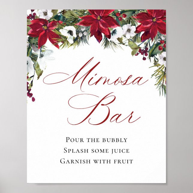 Elegant Red Poinsettia Mimosa Bar Wedding Poster (Front)