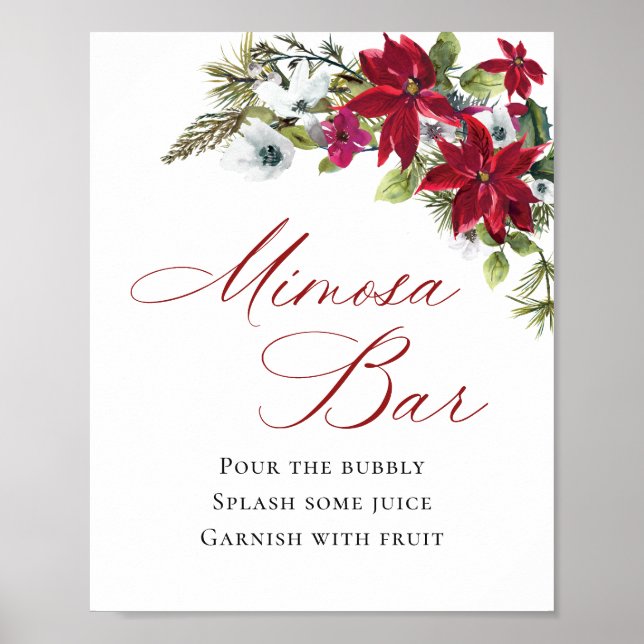 Elegant Red Poinsettia Mimosa Bar Wedding Poster (Front)