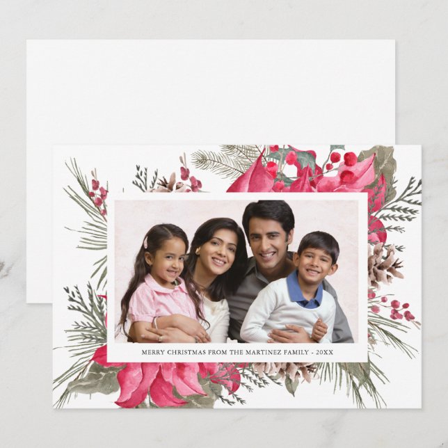 Elegant Red Poinsettia Photo Christmas Holiday Card (Front/Back)