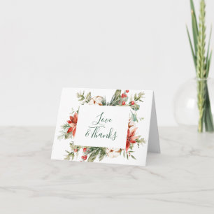 Elegant Red Poinsettia Pine Fir Watercolor Thank Y Thank You Card