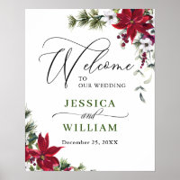 Elegant Red Poinsettia Pine Fir Wedding Welcome