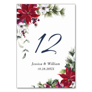 Elegant Red Poinsettia Pine Fur Wedding Table Numb Table Number