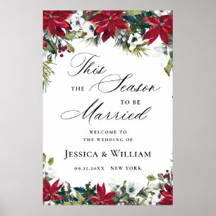 Elegant Red Poinsettia REHEARSAL DINNER Welcome Poster