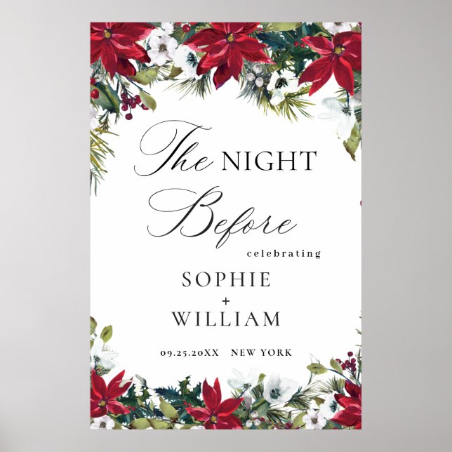 Elegant Red Poinsettia REHEARSAL DINNER Welcome Poster (Front)