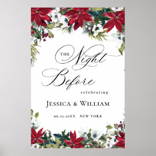 Elegant Red Poinsettia REHEARSAL DINNER Welcome Poster