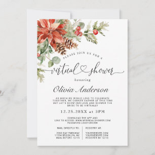 Elegant Red Poinsettia Virtual BRIDAL SHOWER Invitation
