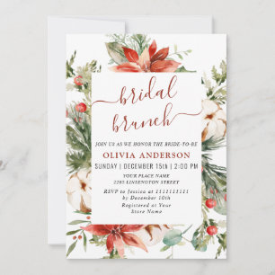 Elegant Red Poinsettia Watercolor Bridal Brunch Invitation