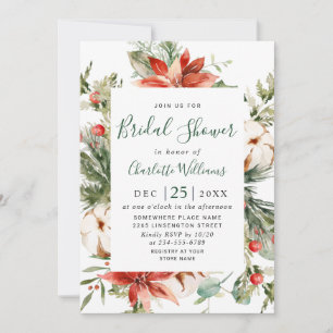 Elegant Red Poinsettia Watercolor Bridal Shower Invitation