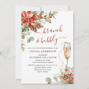 Elegant Red Poinsettia Watercolor Brunch & Bubbly Invitation