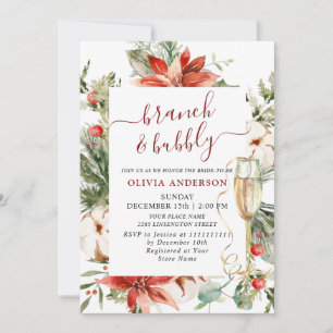Elegant Red Poinsettia Watercolor Brunch & Bubbly Invitation