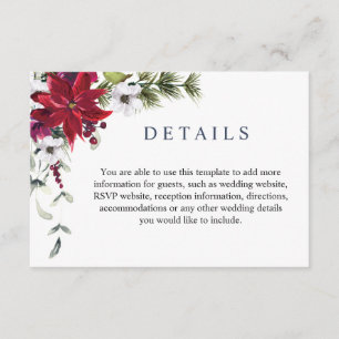 Elegant Red Poinsettia Watercolor Details  Enclosure Card