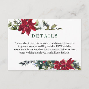 Elegant Red Poinsettia Watercolor Details Enclosure Card