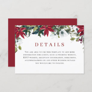 Elegant Red Poinsettia Watercolor Details Enclosure Card